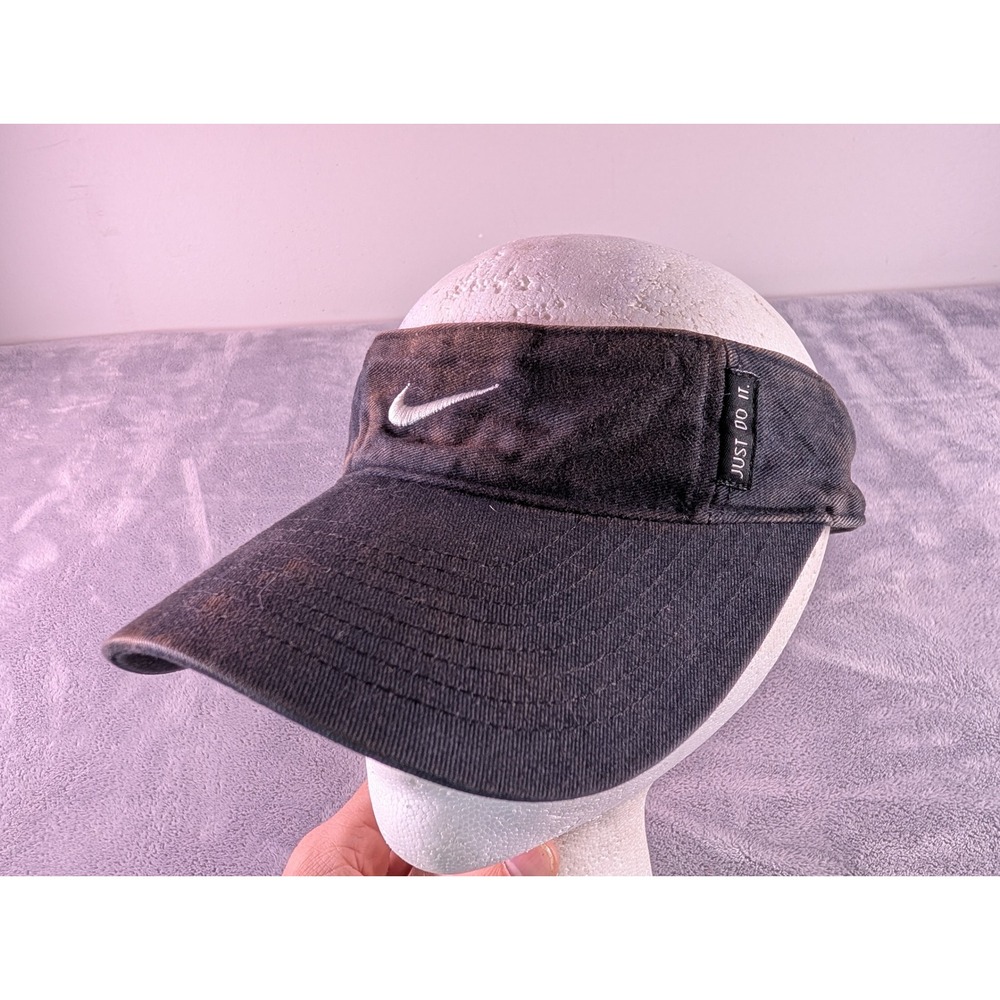 Nike Sun Visor Hat Black Cotton Adjustable Swoosh Logo Just Do It U31002CCH